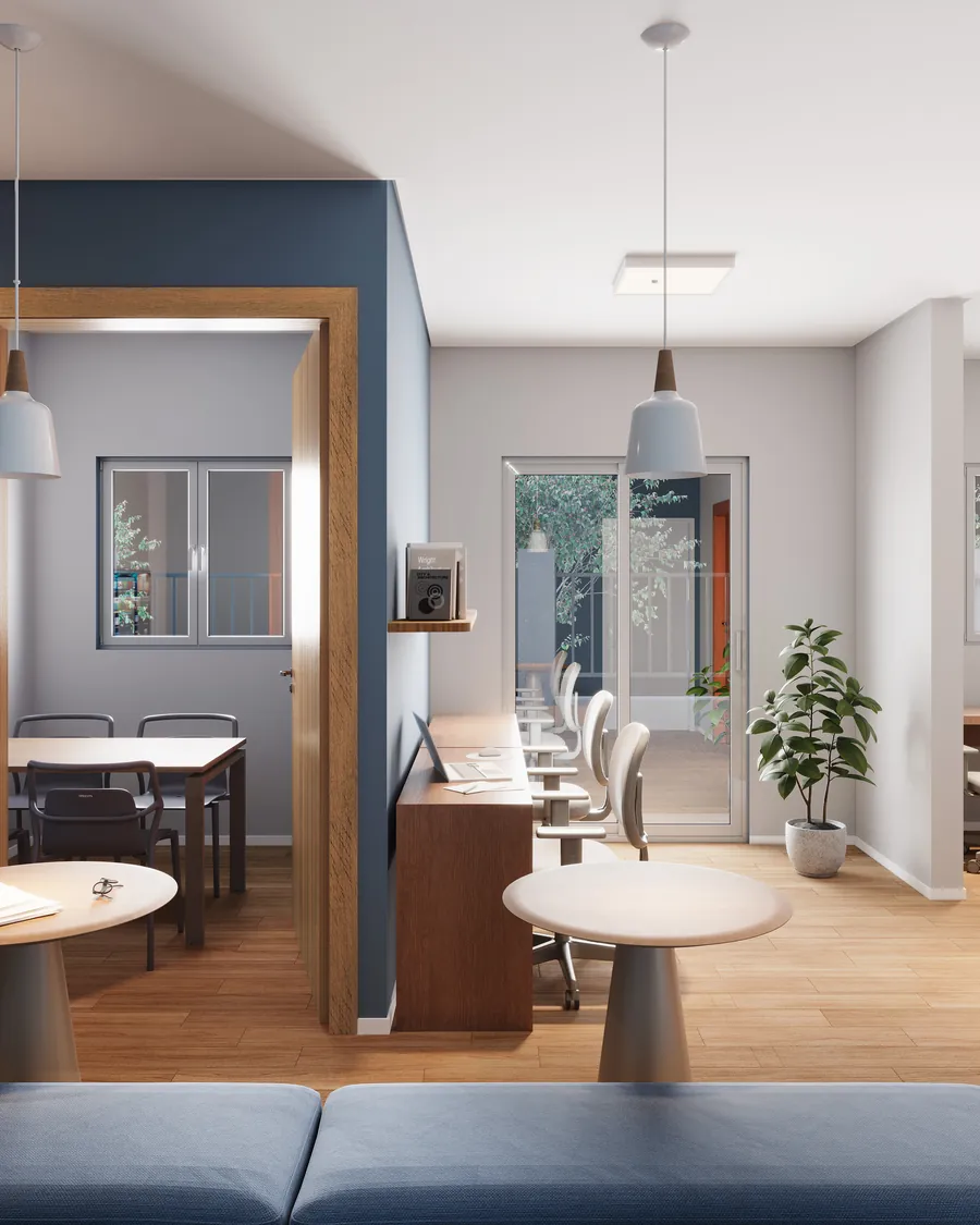 Perspectiva ilustrada do coworking
